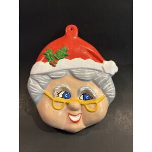 Vintage Ceramic Mrs Clause Face Ornament